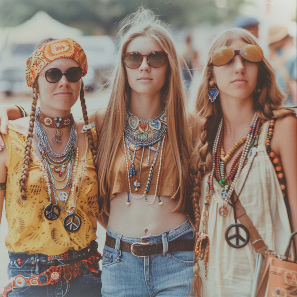 Young women dressed in a hippie style