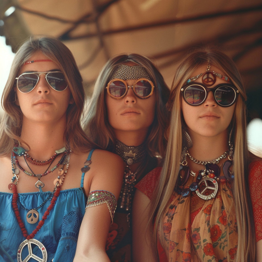 Young women dressed in a hippie style