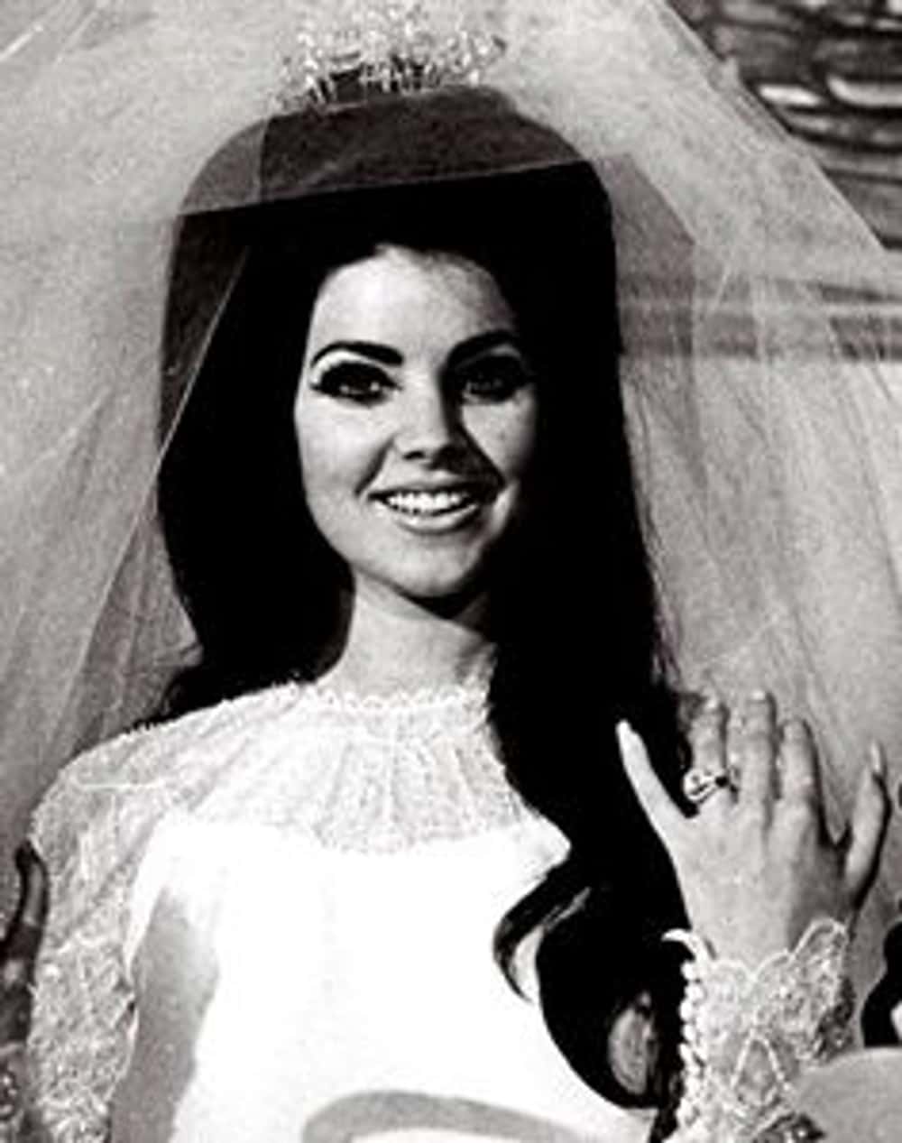 young priscilla presley in wedding dress