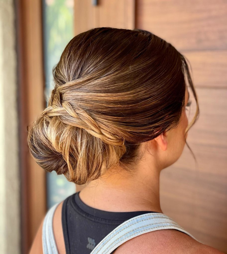 Woman with low braided bun